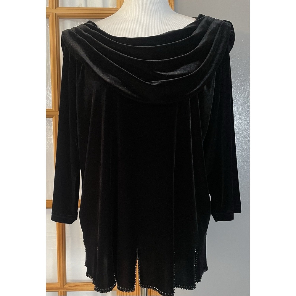 Vtg 80s MSK Velvet Drape Neck Blouse 1X Black Studded Slits USA Made Whimsigoth